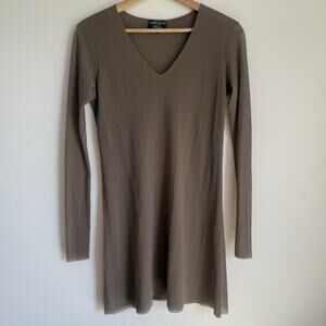 PETIT POIS by Viviana G Taupe Brown Nylon Mesh Mini Dress M Long Sleeve Bodycon